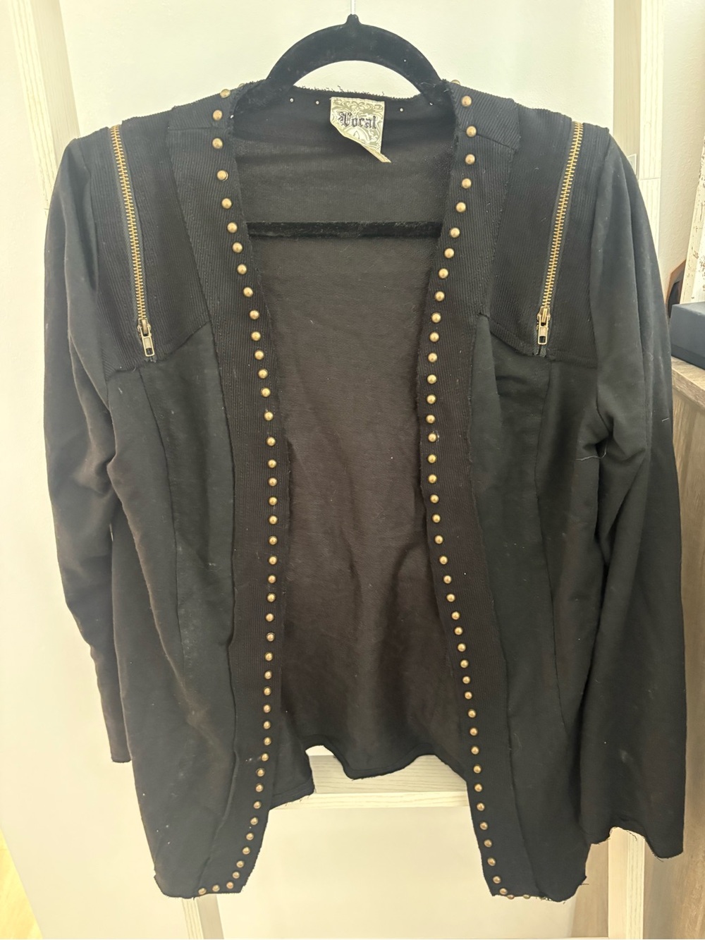 Black Stud-Trim Open Blazer Jacket by